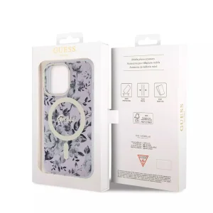 Калъф GUESS, Flowers IML MagSafe Compatible за iPhone 13 Pro, GUHMP13LHCFWSP, Розов цвят 4