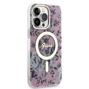 Калъф GUESS, Flowers IML MagSafe Compatible за iPhone 13 Pro, GUHMP13LHCFWSP, Розов цвят 3