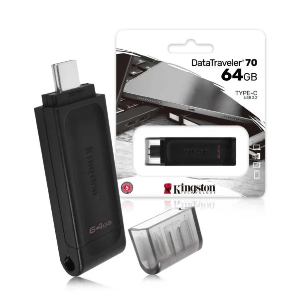 Flash Drive KINGSTON, 64GB, 3.2, TYPE-C, DT70, Black 1