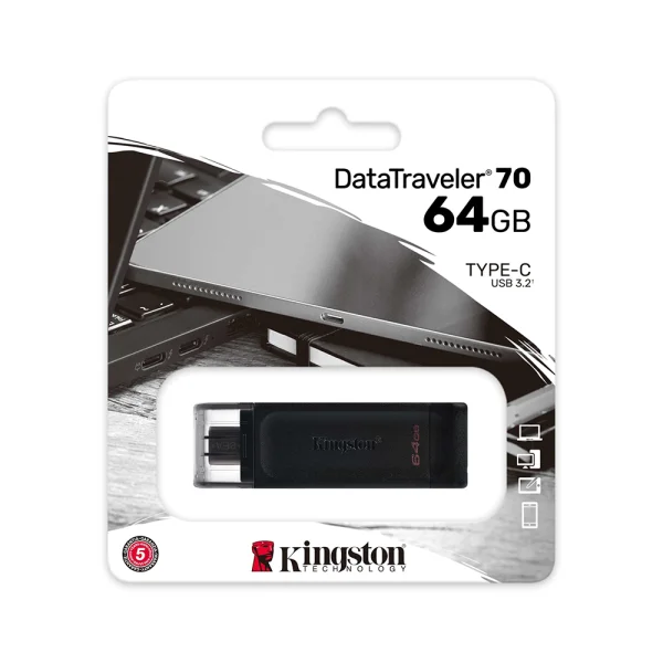 Flash Drive KINGSTON, 64GB, 3.2, TYPE-C, DT70, Black 4