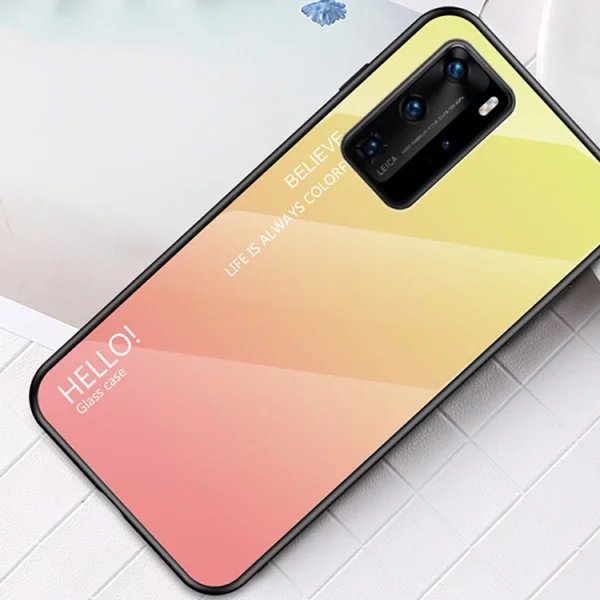 Стъклен Гръб Glass за Huawei P40 Pro, Жълт/ Розов 2