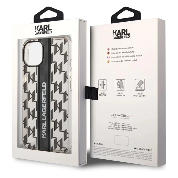 Калъф Karl Lagerfeld, Monogram Vertical Stripe за iPhone 14 Plus, KLHCP14MHKLSPCK, Черен 6