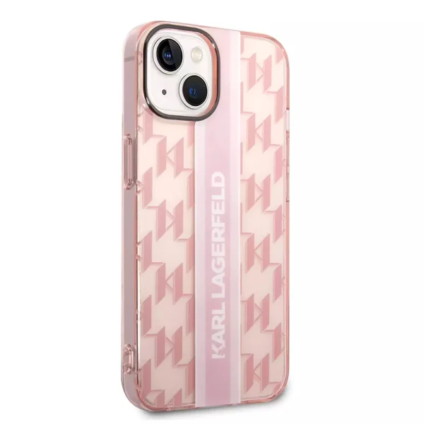 Калъф Karl Lagerfeld, Monogram Vertical Stripe за iPhone 14 Plus, KLHCP14MHKLSPCP, Розов 1