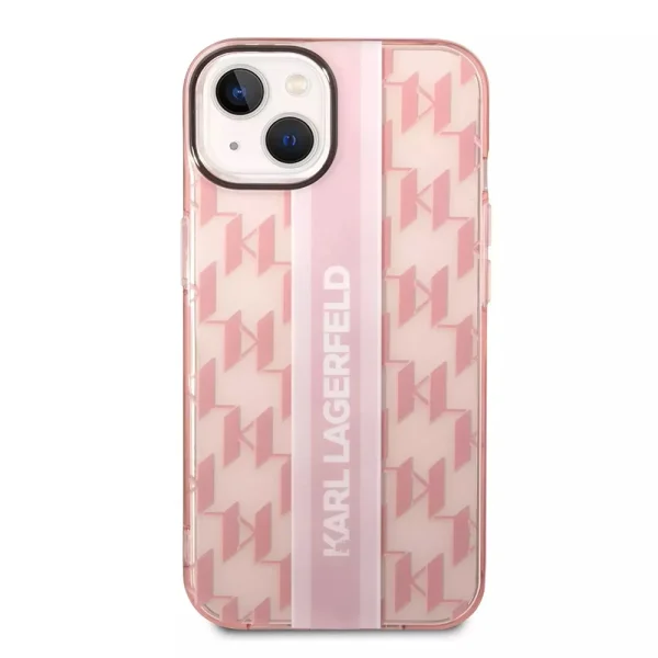 Калъф Karl Lagerfeld, Monogram Vertical Stripe за iPhone 14 Plus, KLHCP14MHKLSPCP, Розов 2