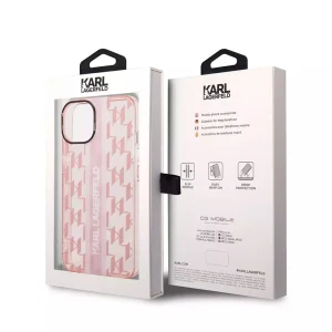 Калъф Karl Lagerfeld, Monogram Vertical Stripe за iPhone 14 Plus, KLHCP14MHKLSPCP, Розов 5