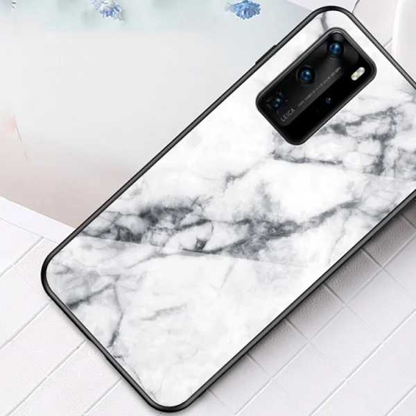 Стъклен Гръб Glass за Huawei P40 Pro, Бял мрамор 2
