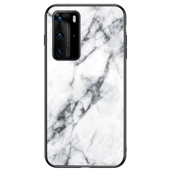 Стъклен Гръб Glass за Huawei P40 Pro, Бял мрамор 1
