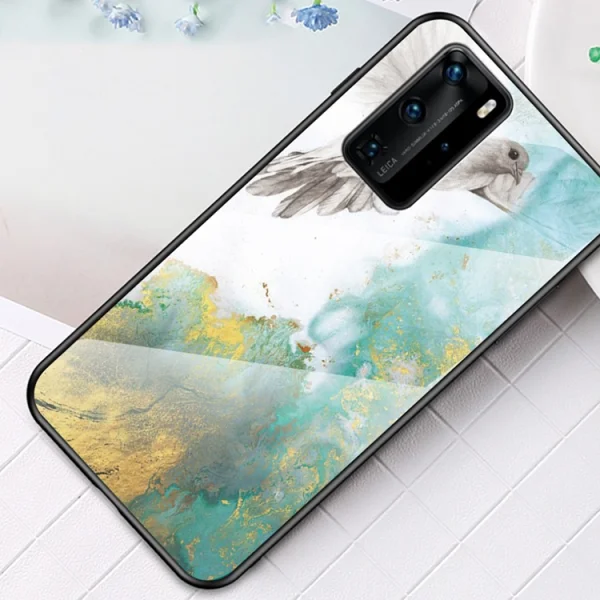 Стъклен Гръб Glass за Huawei P40 Pro, Мрамор и Гълъб 2