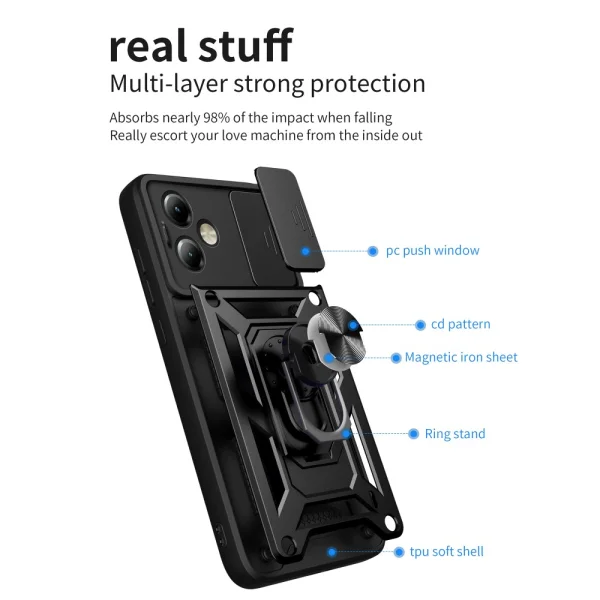 Удароустойчив калъф Slide Camera за Motorola Moto G14 4G, Черен 4