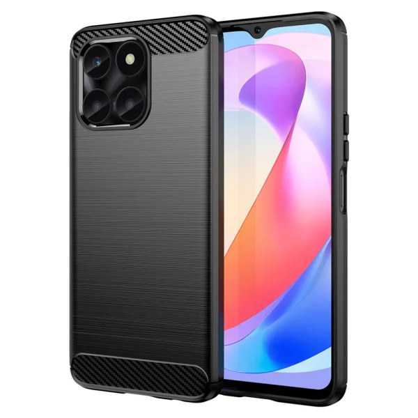 Carbon Fibre Brushed Silicone Case for Huawei Honor X6a 4G, Black 1