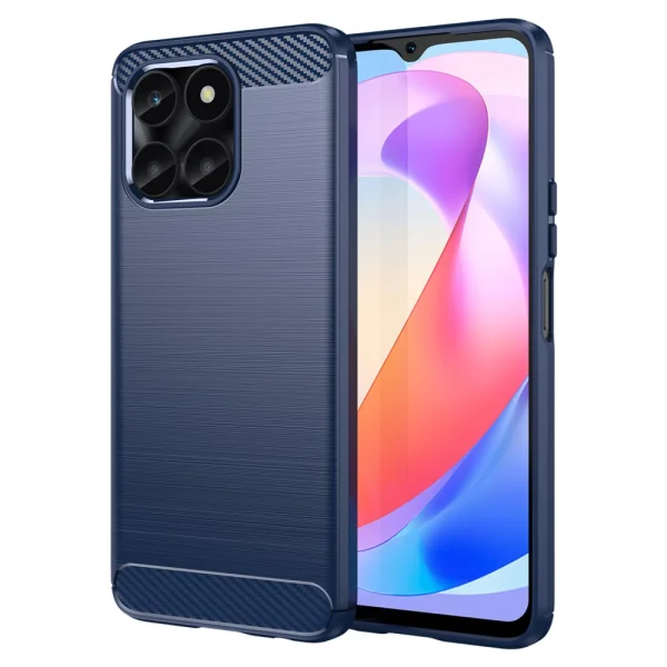 Carbon Fibre Brushed Silicone Case for Huawei Honor X6a 4G, Blue 1