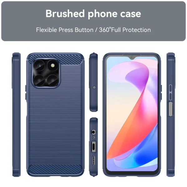 Carbon Fibre Brushed Silicone Case for Huawei Honor X6a 4G, Blue 3