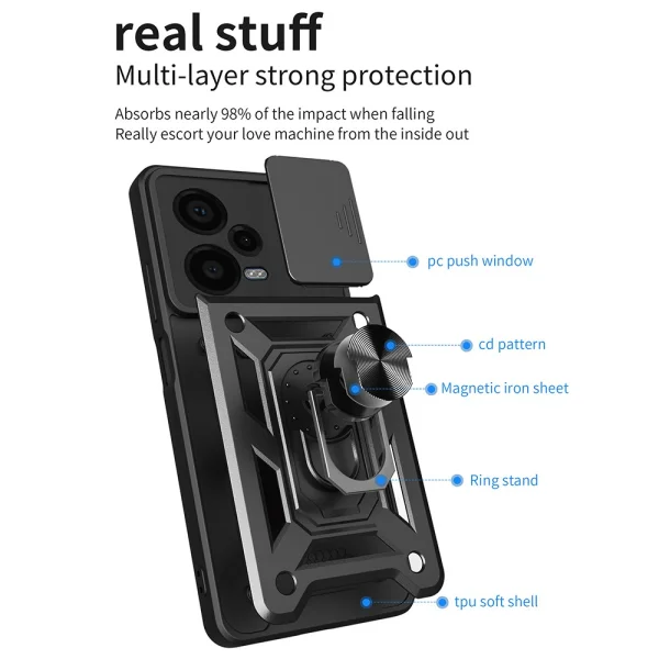 Удароустойчив калъф Slide Camera за Xiaomi Redmi Note 12 Pro Plus 5G, Черен 3