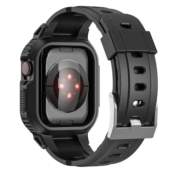 Silicone strap with bumper for Apple Watch Series 8, 7 45mm, 6, 5, 4, SE, SE (2022) 44mm, 3, 2, 1 42mm, Black 3