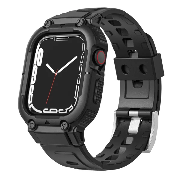 Silicone strap with bumper for Apple Watch Series 8, 7 45mm, 6, 5, 4, SE, SE (2022) 44mm, 3, 2, 1 42mm, Black 2