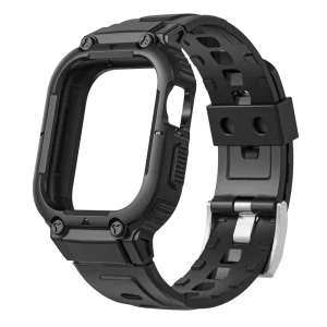 Силиконова каишка с бумпер за Apple Watch Series 8, 7 45mm, 6, 5, 4, SE, SE (2022) 44mm,  3, 2, 1 42mm,  Черен