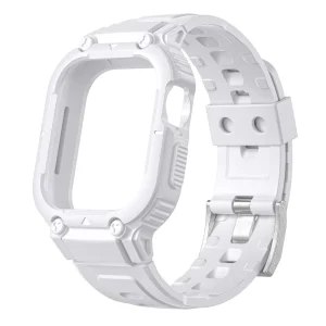 Силиконова каишка с бумпер за Apple Watch Series 8, 7 45mm, 6, 5, 4, SE, SE (2022) 44mm, 3, 2, 1 42mm, Бял