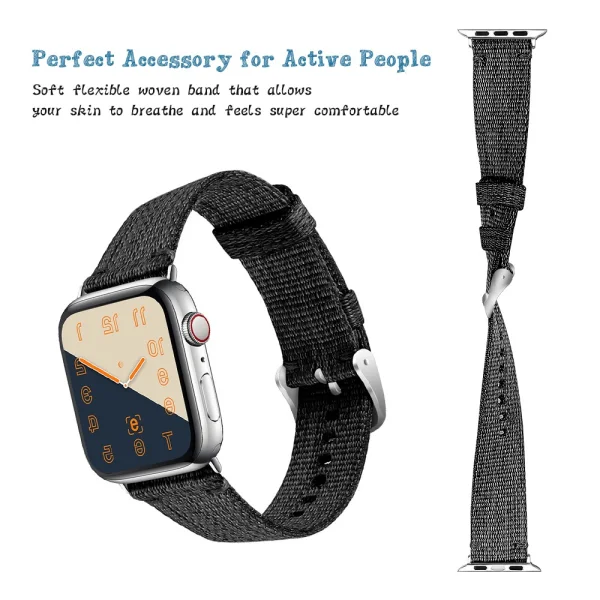 Classic Nylon Watch Strap for Apple Watch Series 8 45mm, Black 3