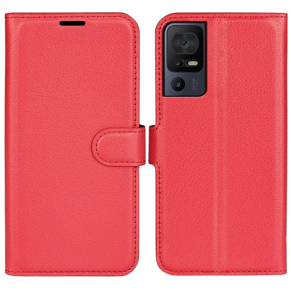 Wallet Case Litchi Texture for TCL 40 SE, Red 1