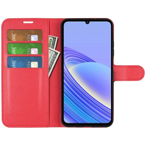 Wallet Case Litchi Texture for TCL 40 SE, Red 2