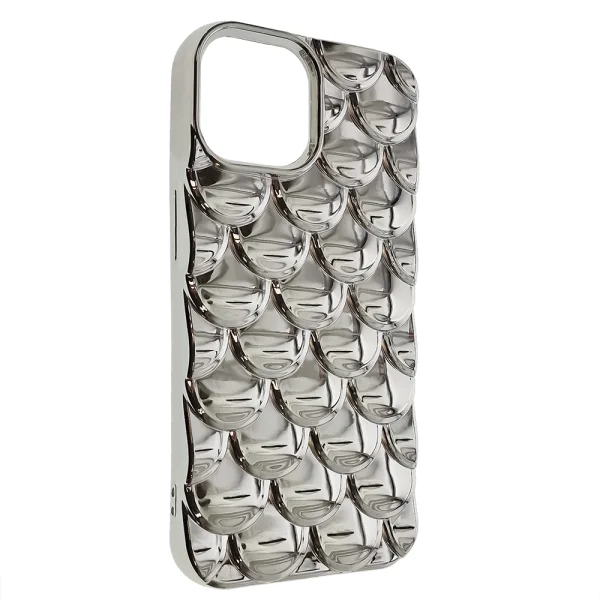 Silicone case 3D Effect Mermaid Scale for iPhone 15, Silver 1