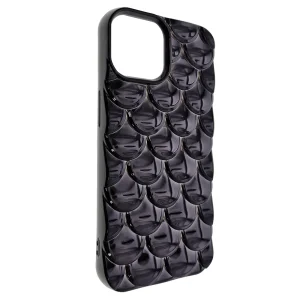 Силиконов калъф 3D Effect Mermaid Scale за iPhone 15, Черен