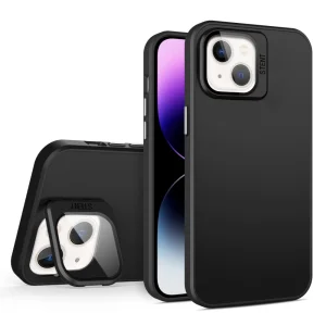 Удароустойчив калъф Kickstand за iPhone 15, Lens Frame, Черен