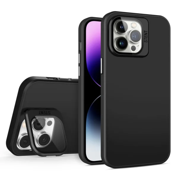 Shockproof Kickstand Case for iPhone 15 Pro, Lens Frame, Black 1