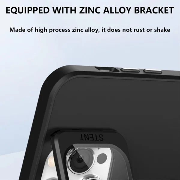 Shockproof Kickstand Case for iPhone 15 Pro, Lens Frame, Black 2