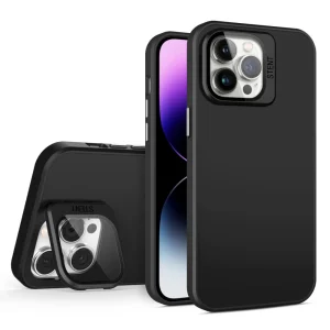 Удароустойчив калъф Kickstand за iPhone 15 Pro, Lens Frame, Черен