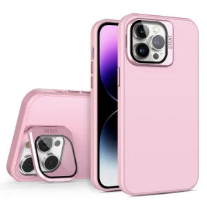 Удароустойчив калъф Kickstand за iPhone 15 Pro, Lens Frame, Розов