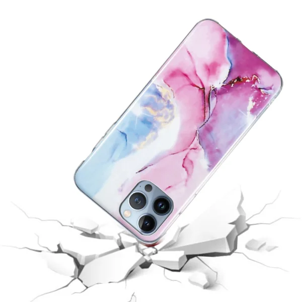 Silicone Case Marble Pattern IMD for iPhone 15 Pro, Pink-Blue 3