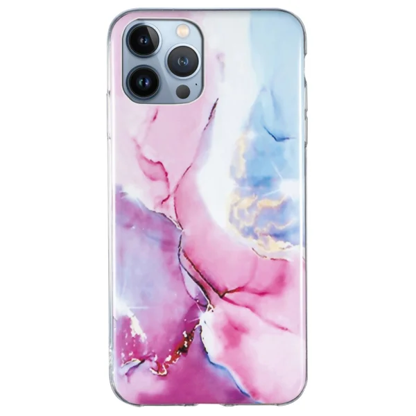 Silicone Case Marble Pattern IMD for iPhone 15 Pro, Pink-Blue 1