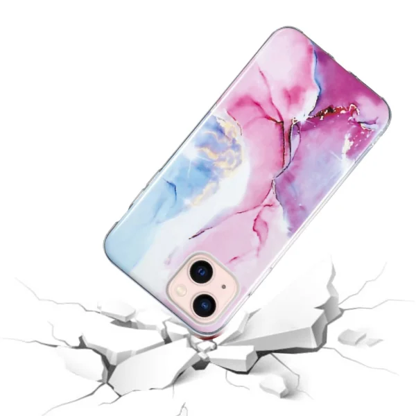 Silicone Case Marble Pattern IMD for iPhone 15, Pink-Blue 4