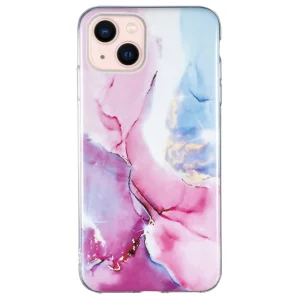 Силиконов калъф Marble Pattern IMD за iPhone 15, Розов-Син