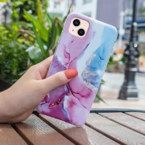 Silicone Case Marble Pattern IMD for iPhone 15, Pink-Blue 5