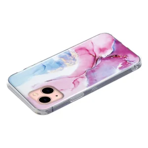 Silicone Case Marble Pattern IMD for iPhone 15, Pink-Blue 3