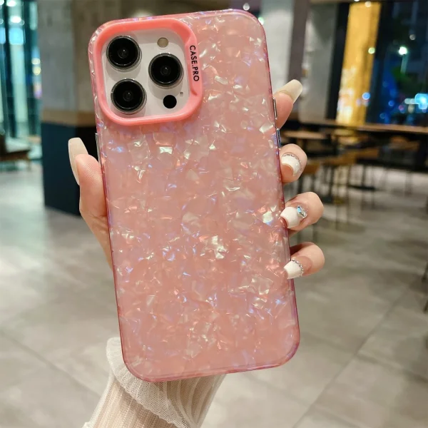 Shock-resistant Shell Texture case for iPhone 15 Pro, Pink 2