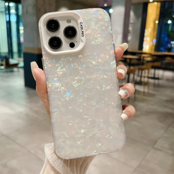 Shockproof Shell Texture Case for iPhone 15 Pro, White 2