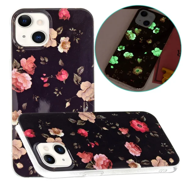 Noctilucent Silicone Case for iPhone 15, Glowing Roses 2