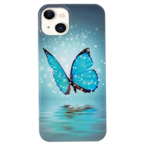 Silicone case Noctilucent for iPhone 15, Glowing blue butterfly 1