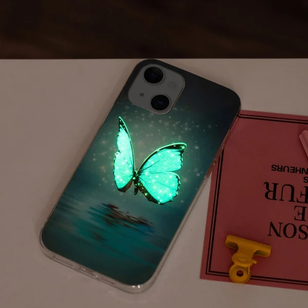 Silicone case Noctilucent for iPhone 15, Glowing blue butterfly 4