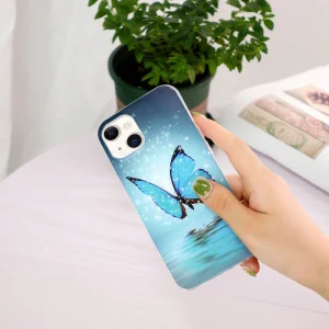Silicone case Noctilucent for iPhone 15, Glowing blue butterfly 3