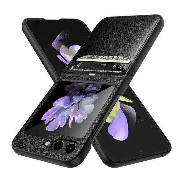 Удароустойчив калъф Ultra Thin Litchi за Samsung Galaxy Z Flip5 5G, Черен 4