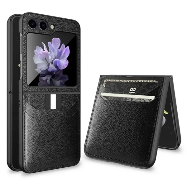 Удароустойчив калъф Ultra Thin Litchi за Samsung Galaxy Z Flip5 5G, Черен 1