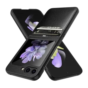 Удароустойчив калъф Ultra Thin Litchi за Samsung Galaxy Z Flip5 5G, Черен 4