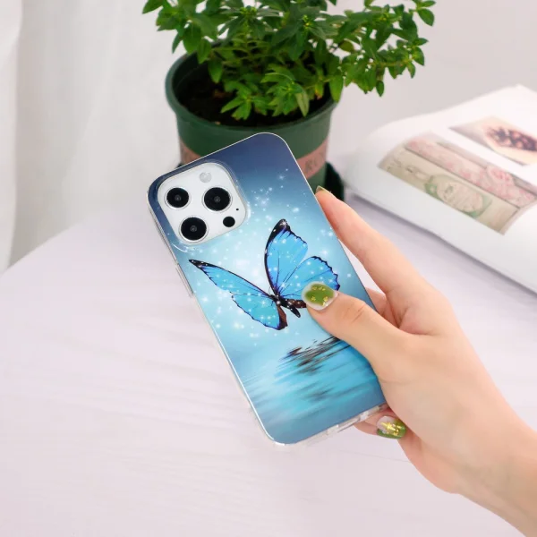 Noctilucent Silicone Case for iPhone 15 Pro, Glowing Blue Butterfly 5