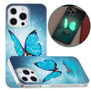 Силиконов калъф Noctilucent за iPhone 15 Pro, Светеща синя пеперуда