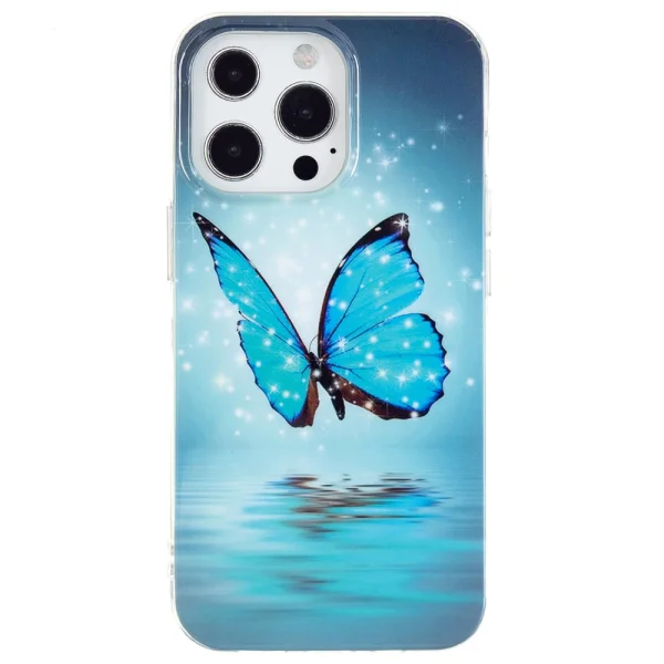 Silicone case Noctilucent for iPhone 15 Pro Max, Glowing blue butterfly 2