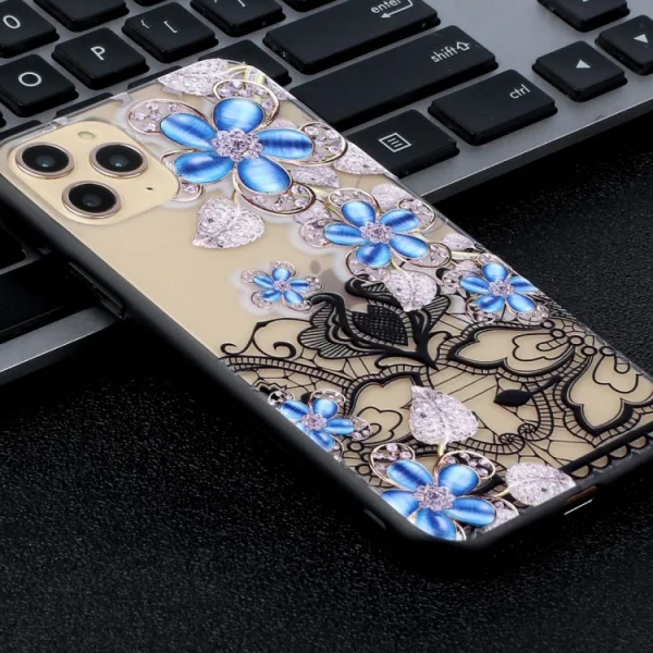 Удароустойчив гръб Lace Flower за Iphone 11 Pro, Сини цветя 2